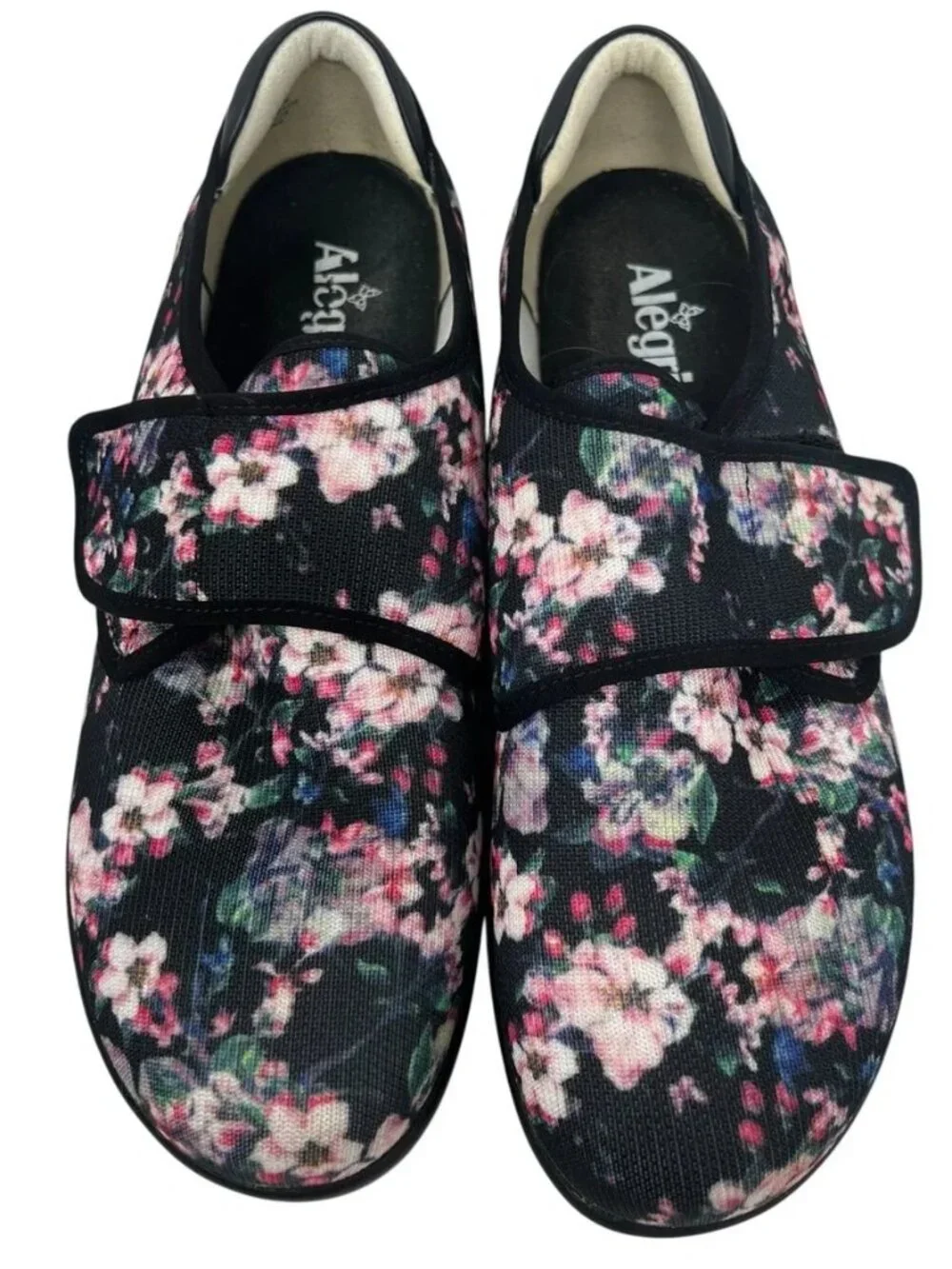 Alegria Spright Comfort Flats Black Floral Cushioned NEW in BOX + Logo Bag Charm